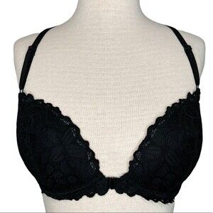 PINK Date Racerback Push Up Bra sz 32DD * VS Victoria's Secret Black Lace Pushup